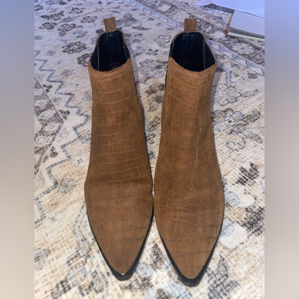 Brown Croc-Embossed suede Marc Fisher Ankle Boots